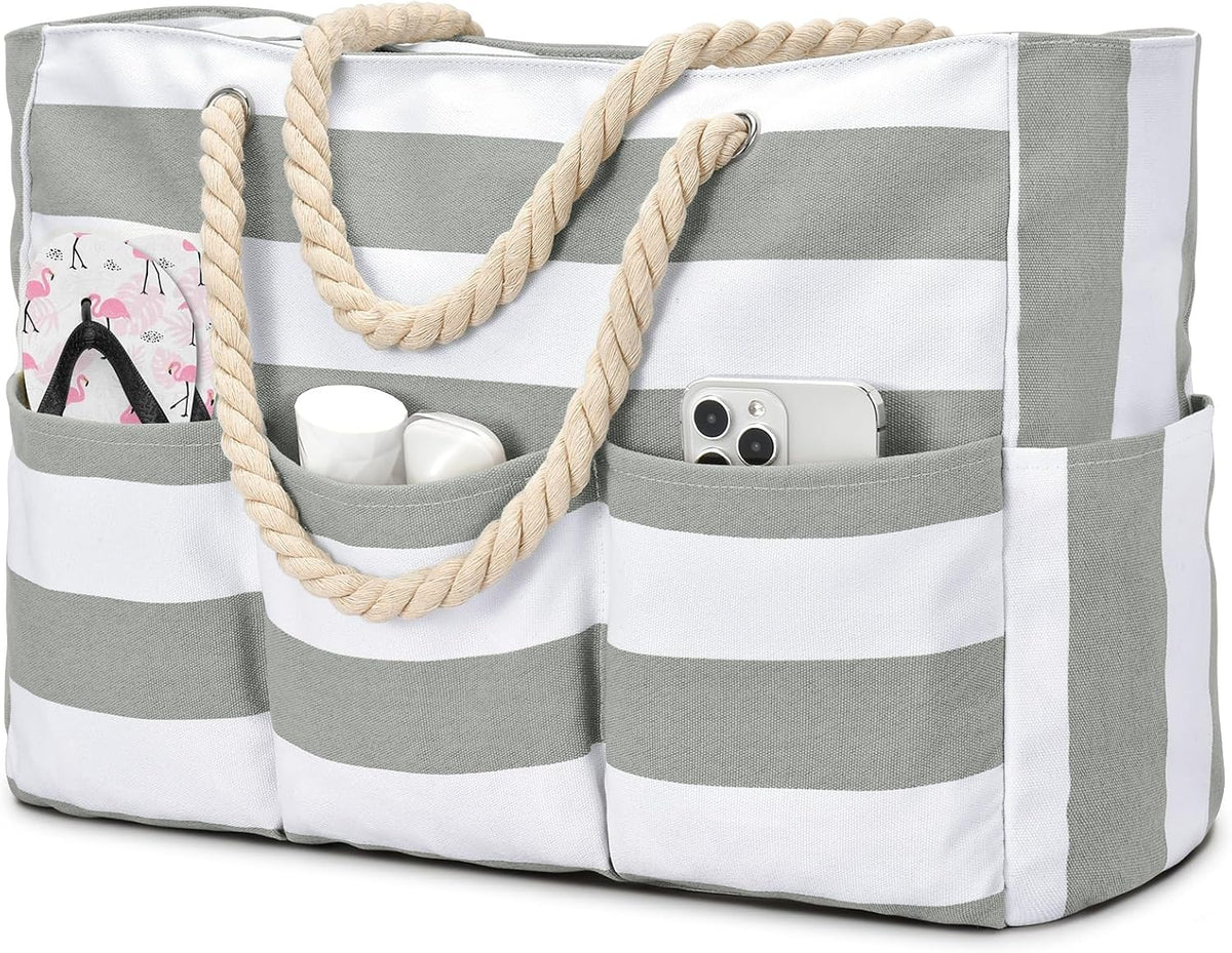 Strandtas XXL Canvas met Rits Waterdichte Coating Ruime Schoudertas voor Familie-uitjes Strand Zwembad Vakantie | Sulvida