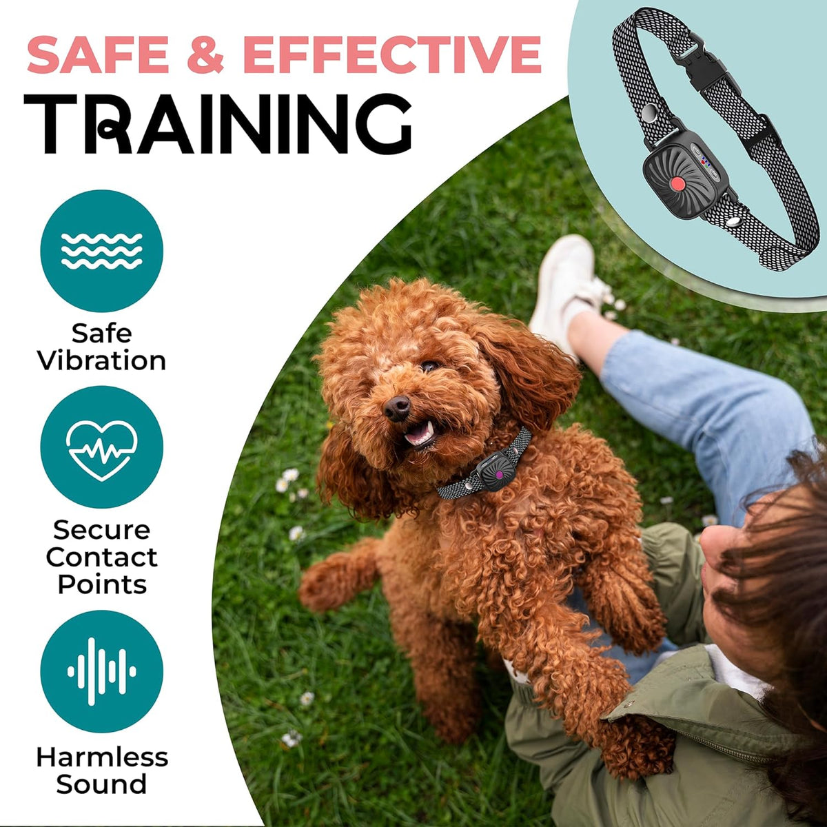 Blafband voor kleine honden met geluid en trilstand IP87 waterbestendig verstelbaar 15-50 cm anti-blaf training | Sulvida