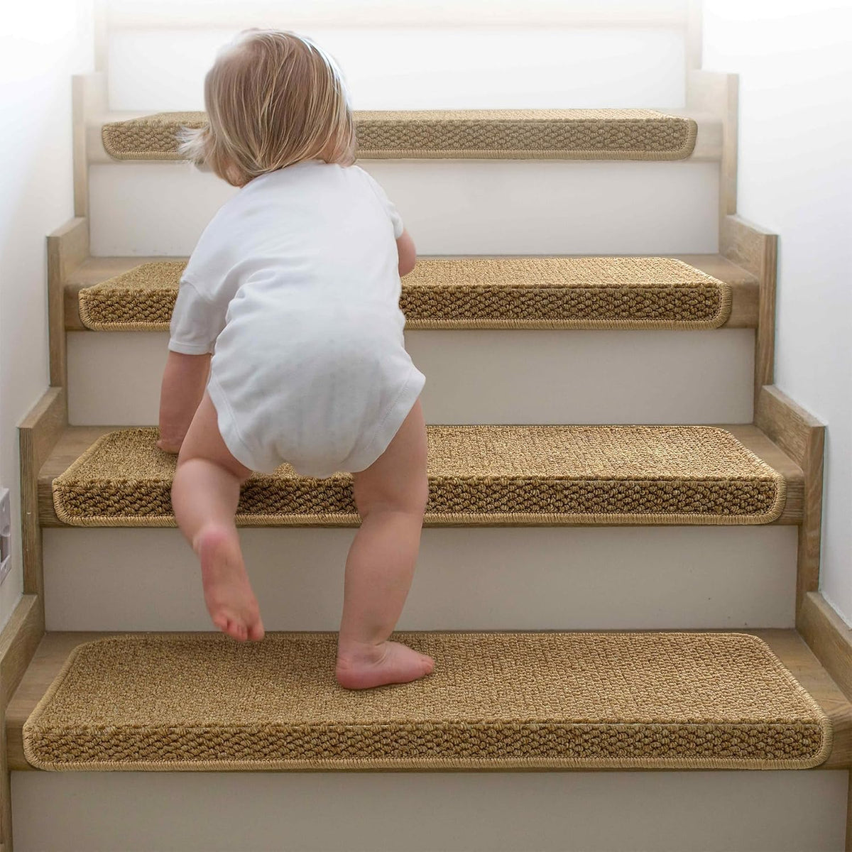 Antislip Trapmatten met Neusrand Set 14 Stuks Beige Geluidsdemping Traptreden Bescherming Veilig Lopen | Sulvida