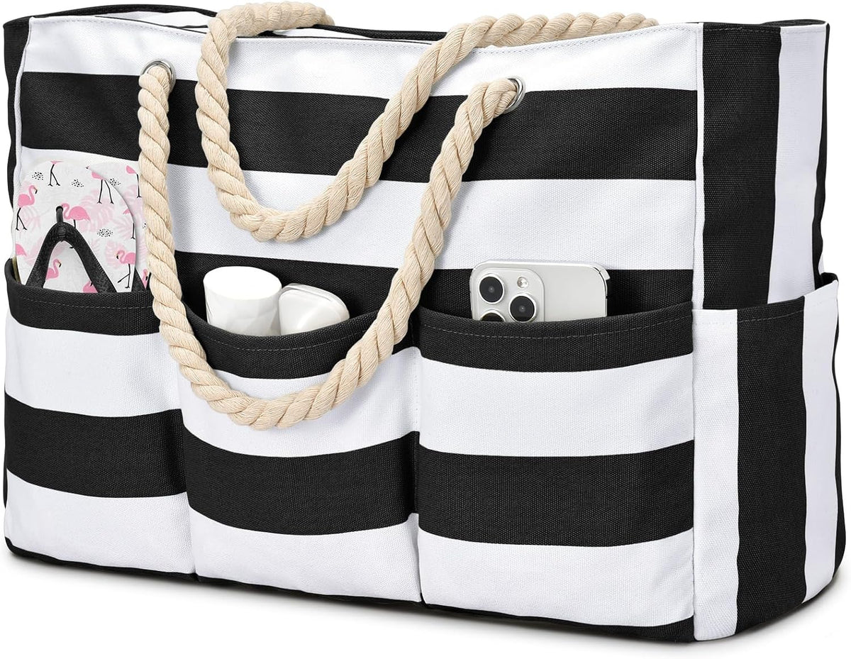 Strandtas XXL Canvas met Rits Waterdichte Coating Ruime Schoudertas voor Familie-uitjes Strand Zwembad Vakantie | Sulvida