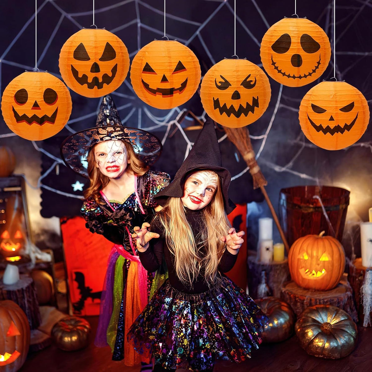 Pompoen papieren lantaarns 12 stuks oranje decoratie sfeerverlichting feest Halloween binnen buiten hangend | Sulvida