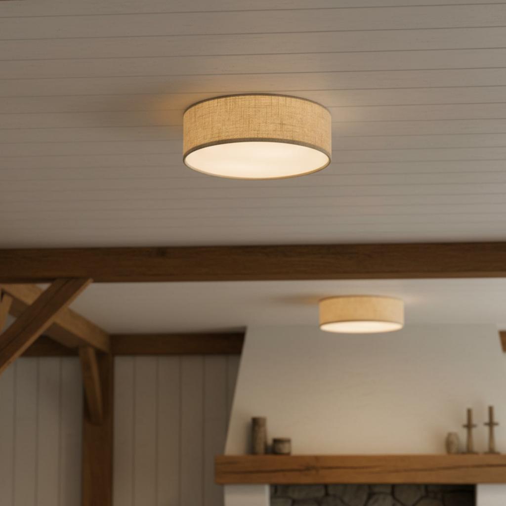Plafondlamp Linnen Trommel Natuurlijk Textiel Warm Dimbaar Licht Stijlvol Design Slaapkamer Woonkamer Eetkamer | Sulvida