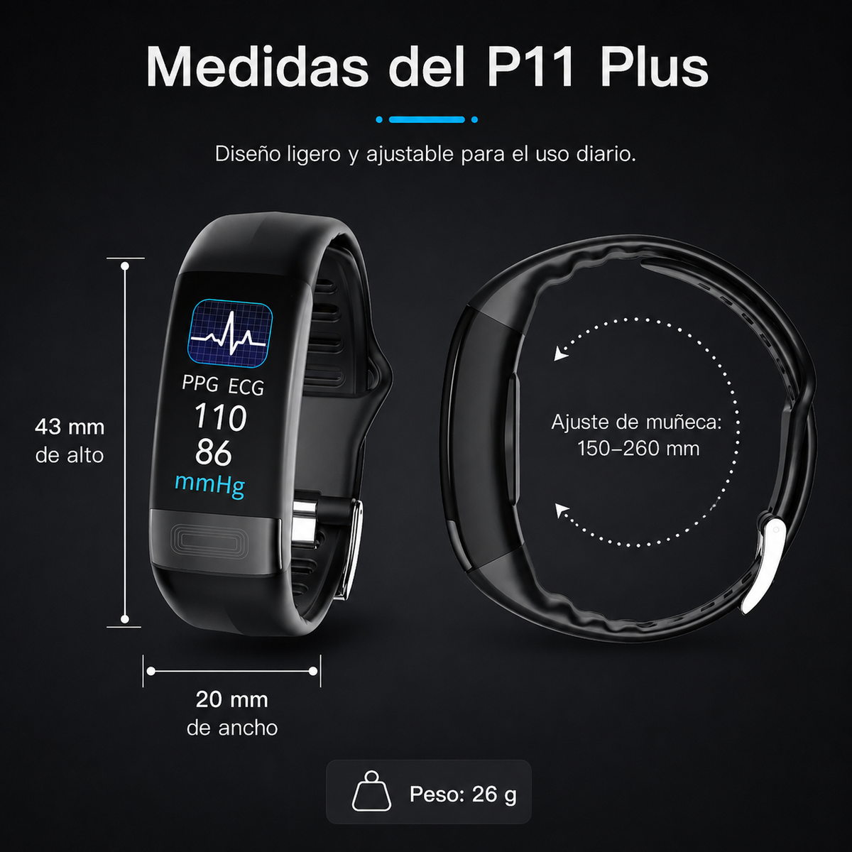 Gezondheidsmonitor Polsband met ECG en Hartslagmeting Bloeddruk SpO2 Slaapanalyse Waterdicht Fitness Tracker | Sulvida
