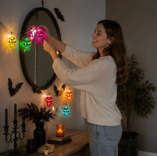 Zonne-energie Windgong met Schedels – 6 Kleurwisselende LED Lampjes voor Tuin Terras en Balkon Decoratie | Sulvida