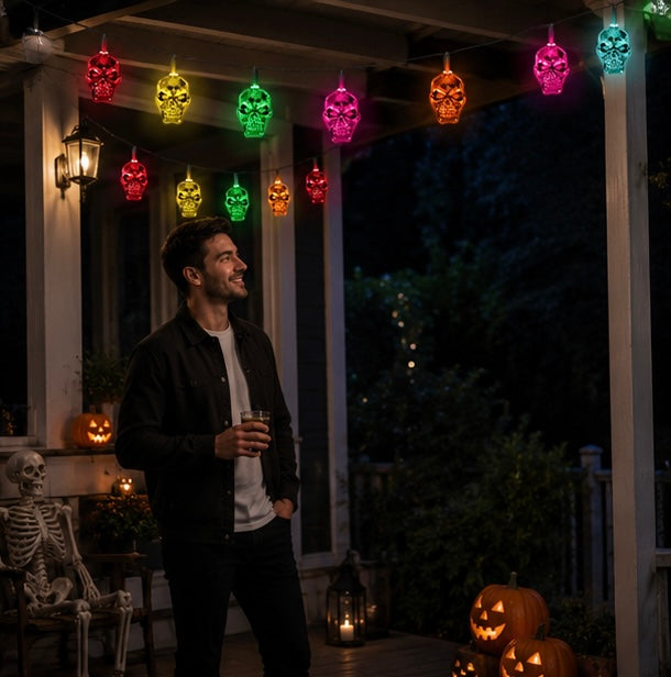 Zonne-energie Windgong met Schedels – 6 Kleurwisselende LED Lampjes voor Tuin Terras en Balkon Decoratie | Sulvida