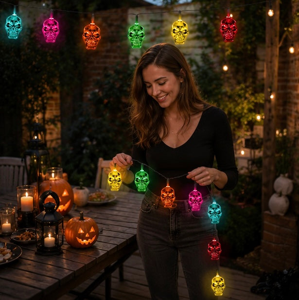 Zonne-energie Windgong met Schedels – 6 Kleurwisselende LED Lampjes voor Tuin Terras en Balkon Decoratie | Sulvida