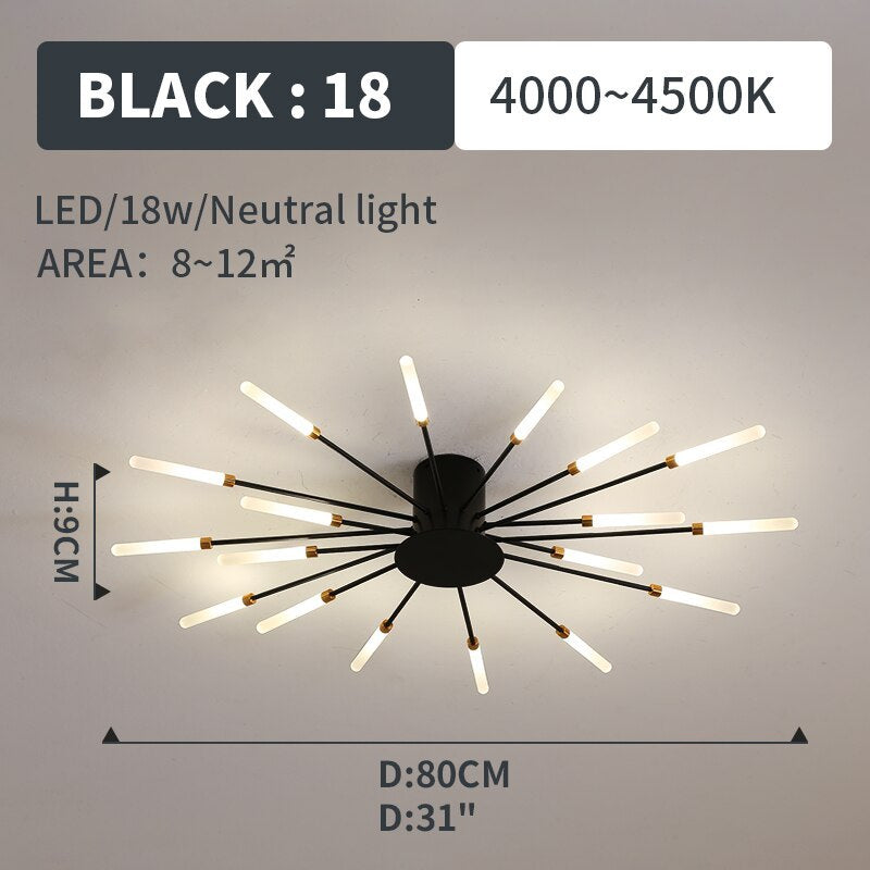 Plafondlamp vuurwerk-design zwart goud LED metaal acryl flush mount woonkamer slaapkamer modern luxe | Sulvida