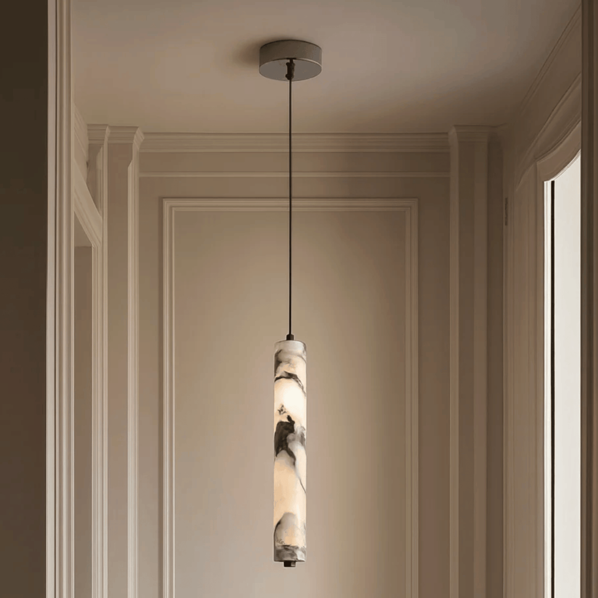 Stein-Zylinderlampe aus Naturstein, Hängelampe, Schwarz, Kaffeefarbe, Esszimmer, Arbeitszimmer, Schlafzimmer, stimmungsvolle Beleuchtung | Sulvida