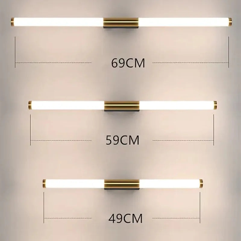Minimalistische Lineaire Wandlamp Goud 49-69cm LED Waterdicht Badkamerspiegel Verlichting Modern Design | Sulvida