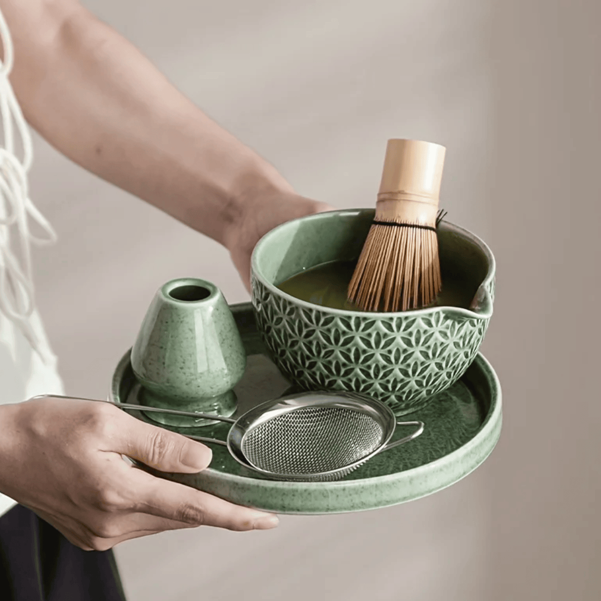 Japanse Matcha Thee Set Groen Patroon Keramiek met Bamboeklopper Theeset Matcha Ceremonie Bowl Traditioneel | Sulvida