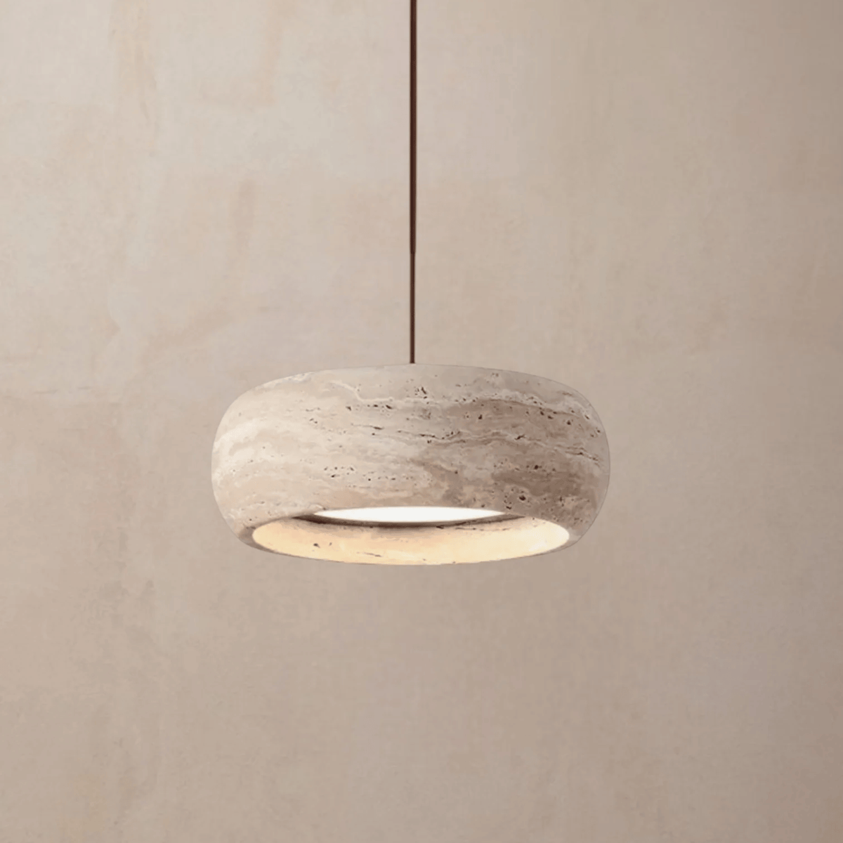 Travertin Hanglamp Rond Natuursteen Mediterraan Design Eetkamer Slaapkamer Woonkamer Warm Licht LED Sfeerlamp | Sulvida