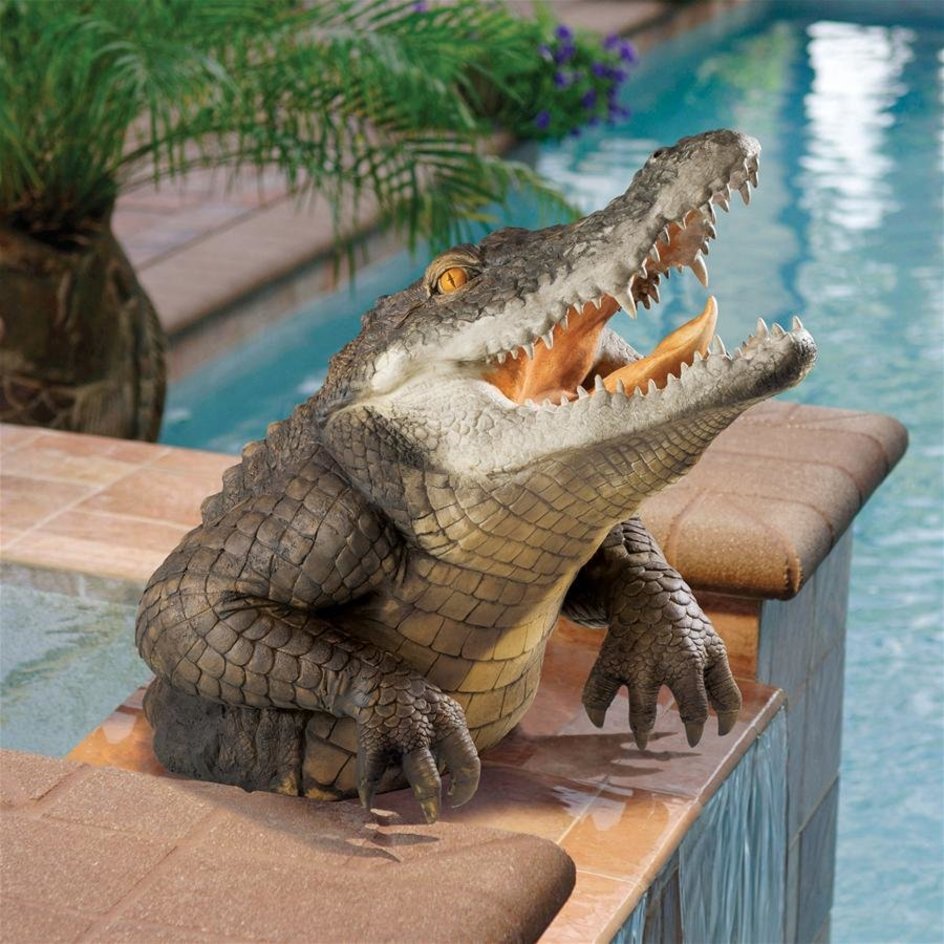 Sculpture décorative de crocodile en résine pour jardin, étang et piscine, ornement réaliste de reptile pour bassin | Sulvida