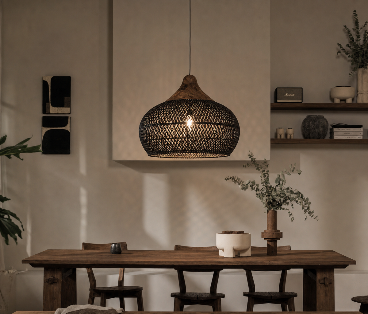 Gevlochten rotan hanglamp met verstelbare kabel natuurlijk woonlichtarmatuur sfeervol bohemian design | Sulvida