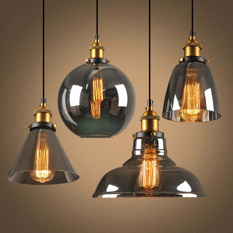 Industriële Glazen Hanglamp Metaal E27 Fitting Clear Amber Smoke Grey Verstelbaar Snoer Eetkamer Woonkamer | Sulvida