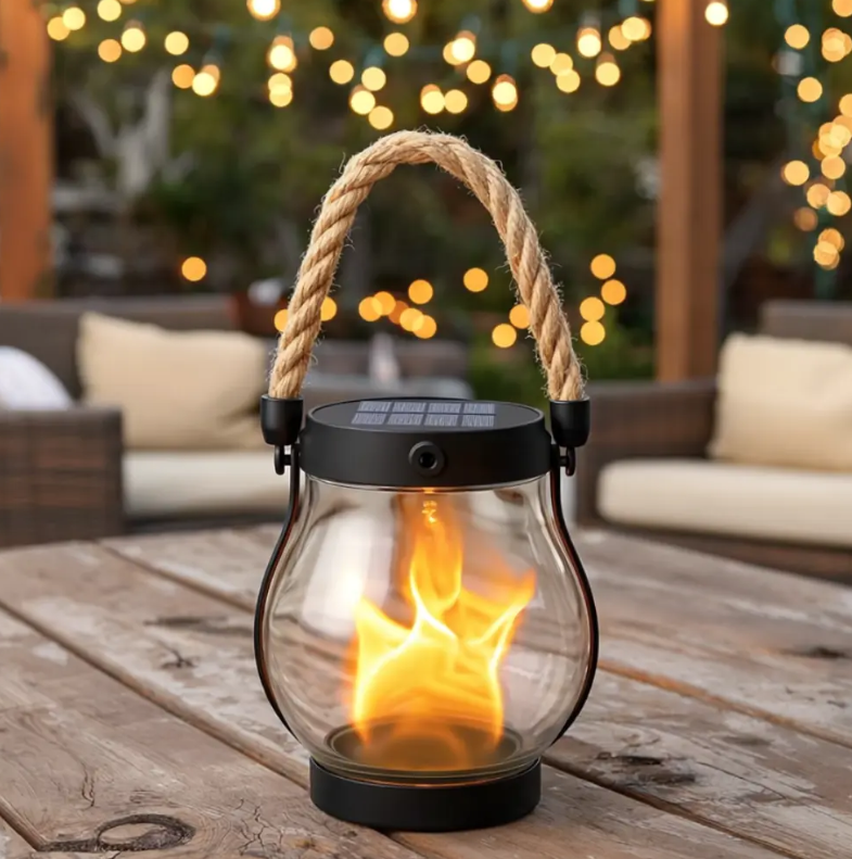 Oplaadbare USB-lantaarn met Henneptouw Handvat – Mobiele Sfeerverlichting voor Binnen en Buiten | Sulvida