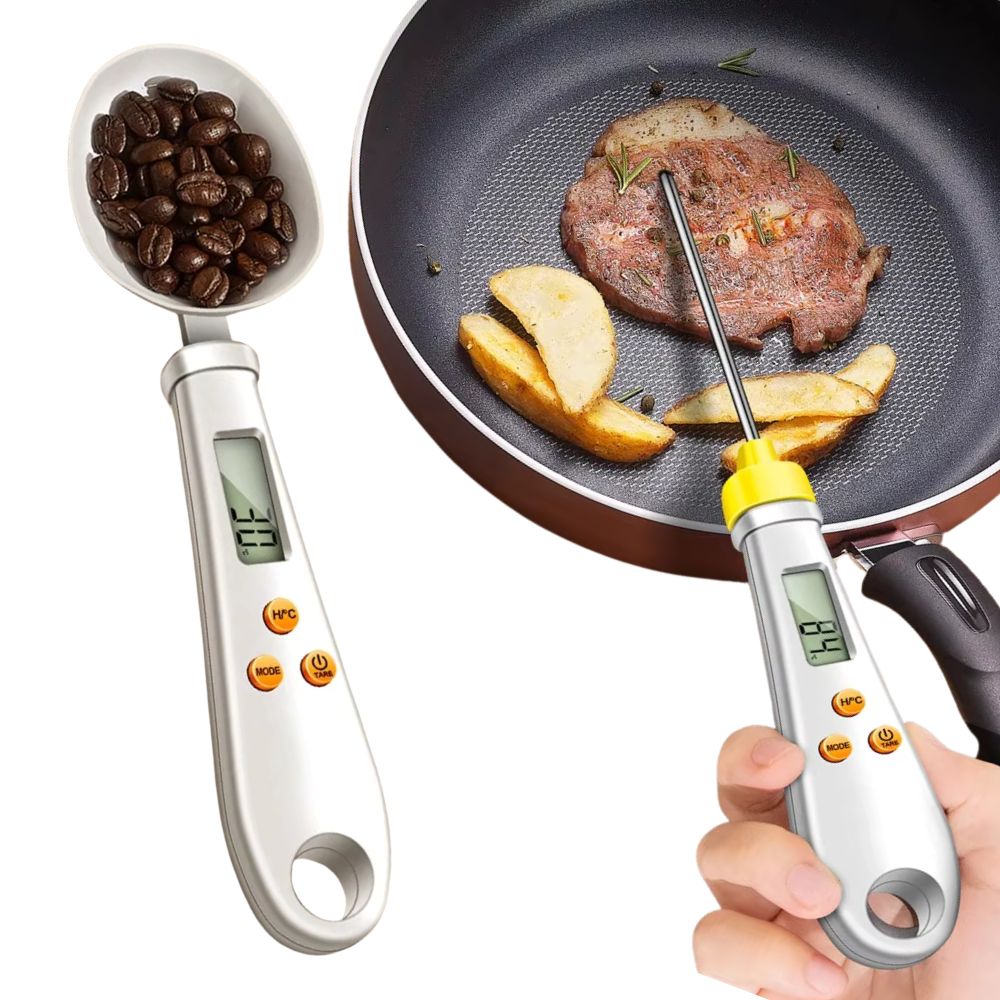 Digitale Lepelweegschaal met Voedselthermometer 2-in-1 Keukenweegschaal LCD voor Meel Kruiden Bakken Koken | Sulvida
