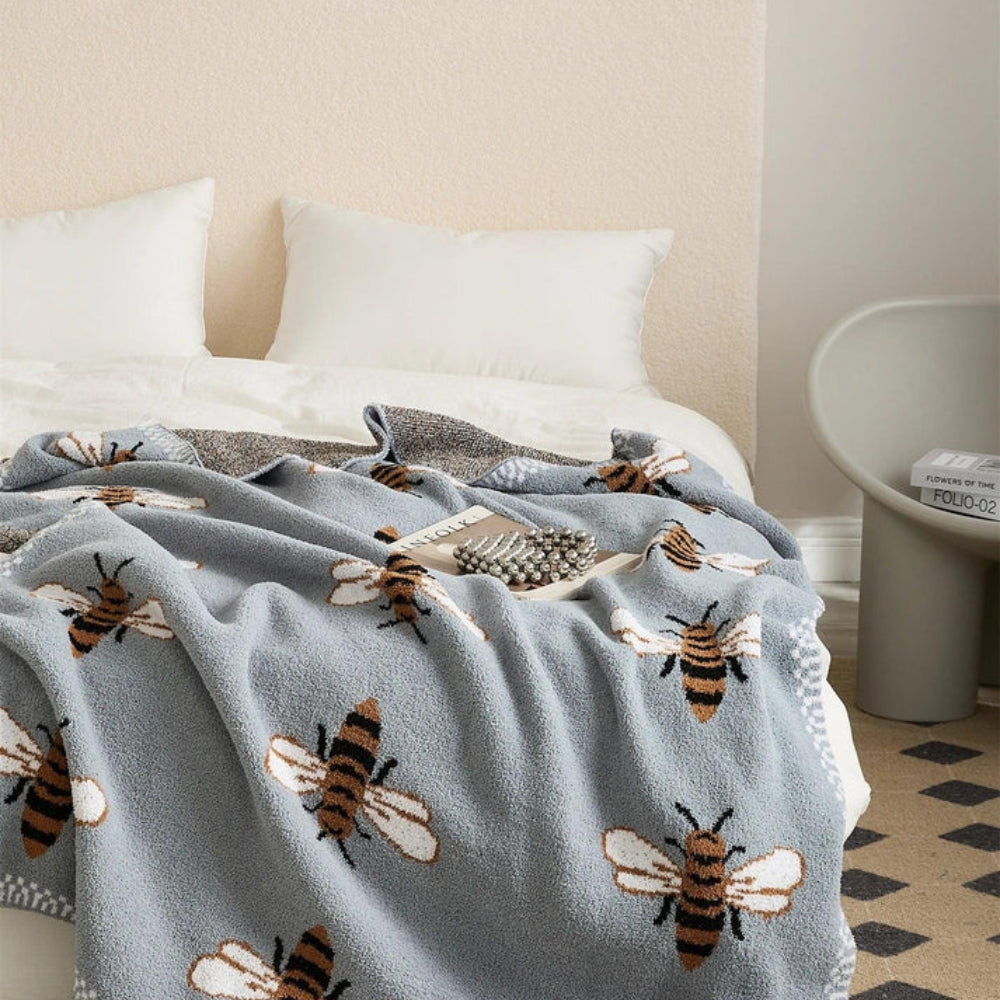 Jacquard Plaid met Bijenpatroon 130x160cm Microvezel Woonplaid Zacht Deken Bank Bed Decoratief Interieur | Sulvida