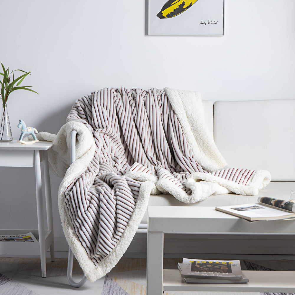 Dubbelzijdige Sherpa Plaid Gestreept met Fleece – Zacht Warm Dekbed voor Bank Bed Sofa Woonkamer en Lounge | Sulvida