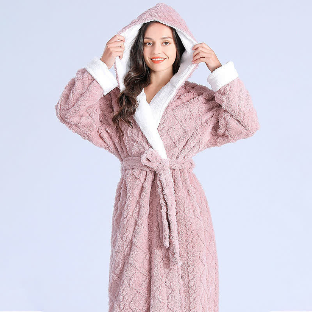 Luxe badjas met capuchon voor dames en heren lang fleece ochtendjas zacht comfort wellness relaxen thuis | Sulvida