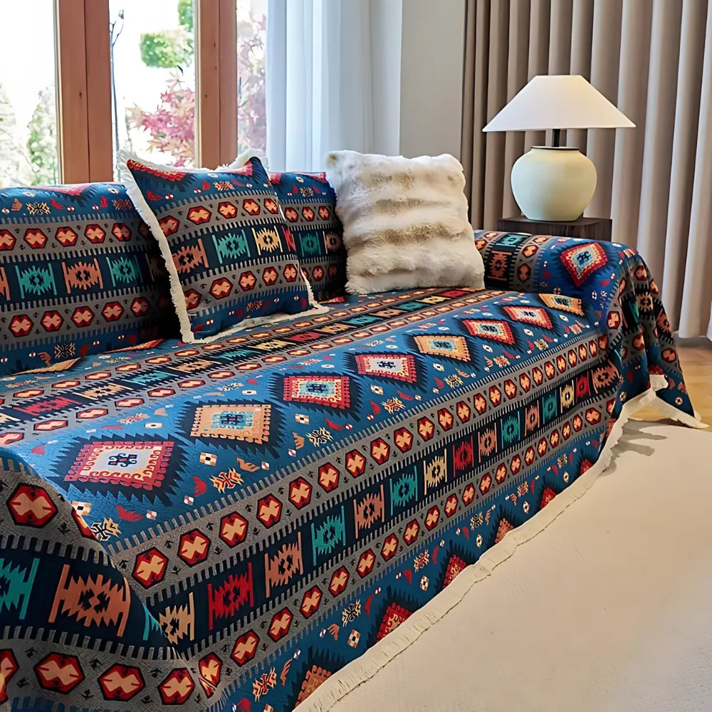 Boho Bankhoes Jacquard Vintage Patroon Geometrisch Katoen Linnen Bescherming Huisdier 180x130 tot 180x340 | Sulvida