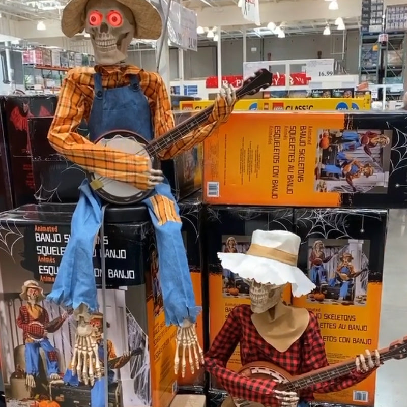Duo de squelettes animés avec musique de banjo, décoration d’Halloween pour l’intérieur et l’extérieur, décoration de fête | Sulvida