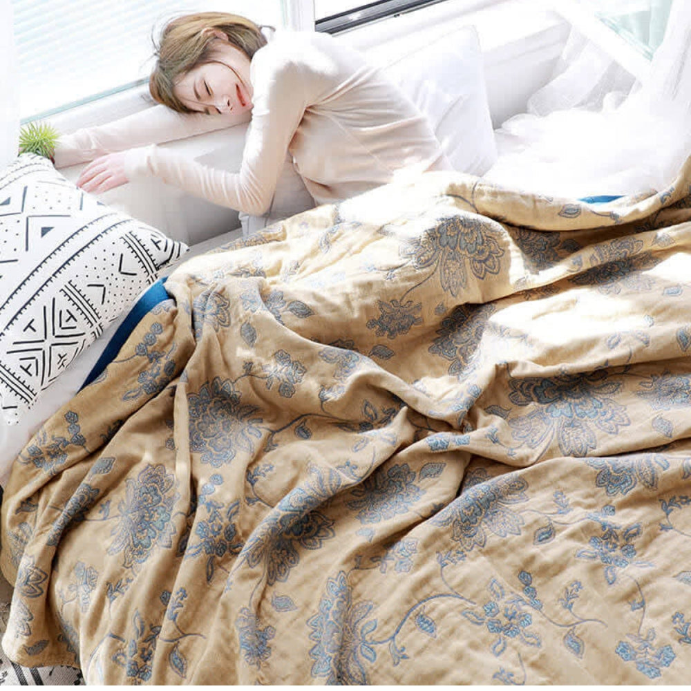 Katoenen Plaid met Bloemenmotief 5-laags Gauze Deken Lichtgewicht Muslin Bed Bank Sprei 150×200 200×230 | Sulvida