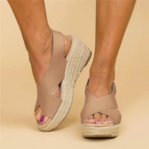 Dames espadrilles met sleehak comfort voetsteun lichte zomer schoenen elastisch plateau sleehak casual | Sulvida