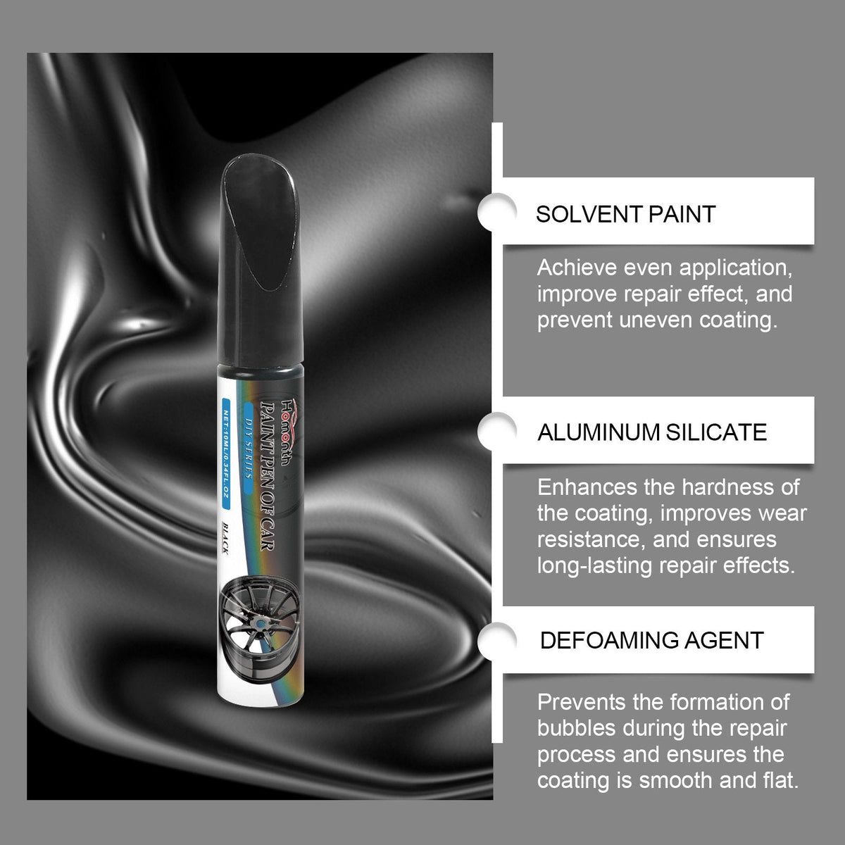 Stylo de retouche pour jantes noir, lot de 3 flacons pour réparer les petites rayures des jantes et retoucher la peinture des roues de voiture | Sulvida