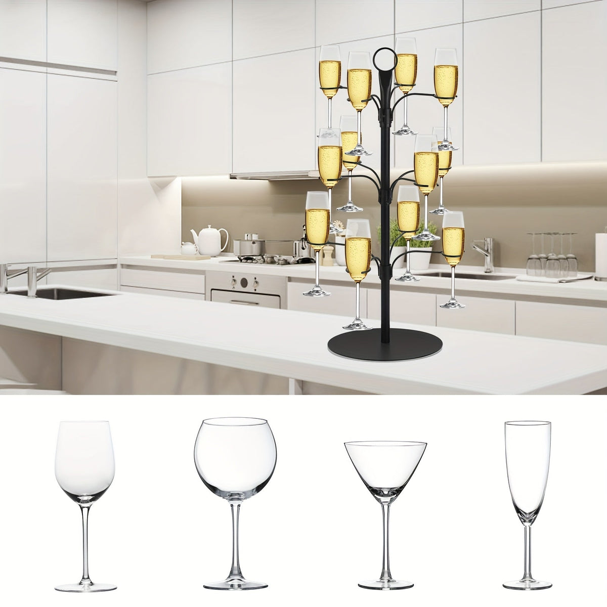 Metalen Glazenstandaard 12 Glazen Champagnehouder Drankenpresentatie Feesttafel Boomvorm Goud Zwart Stijlvol | Sulvida