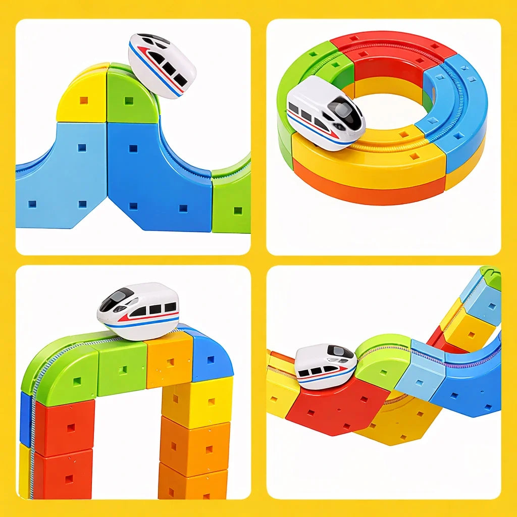 Modulair 3D Treinbaanset met Elektrische Trein Verticale Loops Bouwspeelgoed Kinderen STEM Educatief | Sulvida