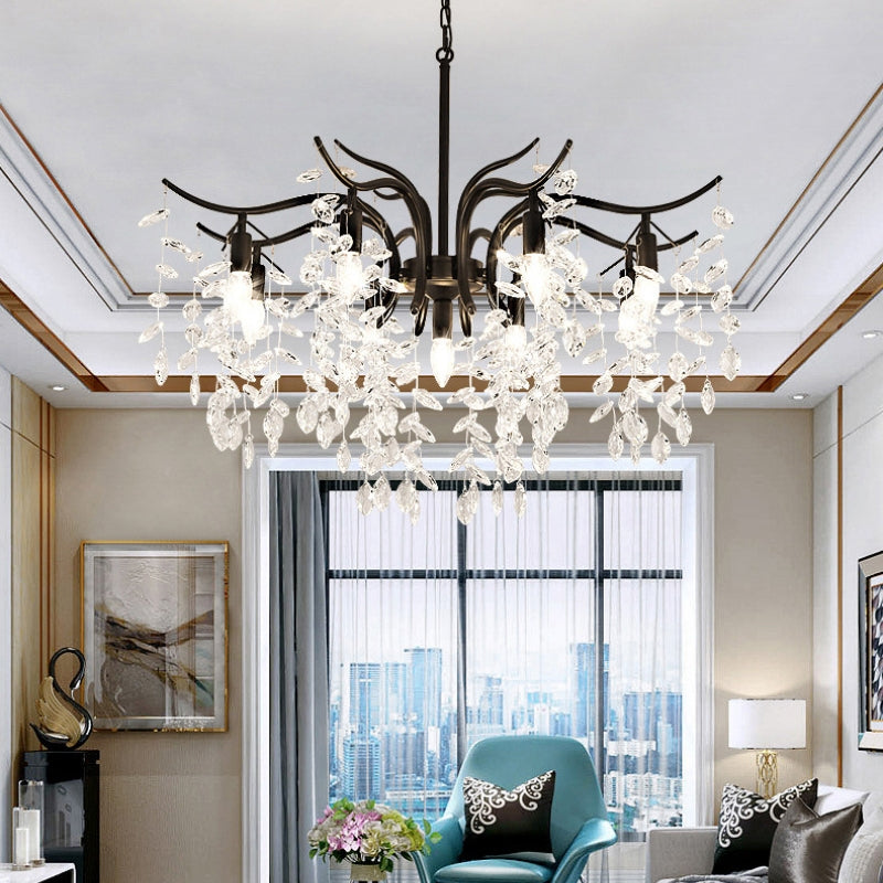 Kristallen Hanglamp Bloemvorm LED Verlichting Eetkamer Modern Luxe Kroonluchter Zwart Goud Design Woonkamer | Sulvida