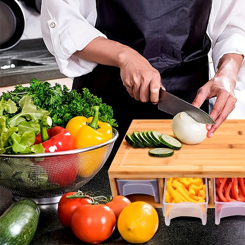 Bamboe Snijplank met Opvangbakjes en Raaspmessen Keuken Prep Station Multifunctioneel Organizer Kookstation | Sulvida