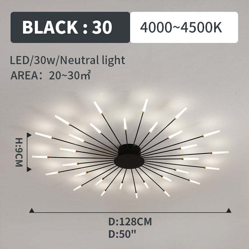 Plafondlamp vuurwerk-design zwart goud LED metaal acryl flush mount woonkamer slaapkamer modern luxe | Sulvida