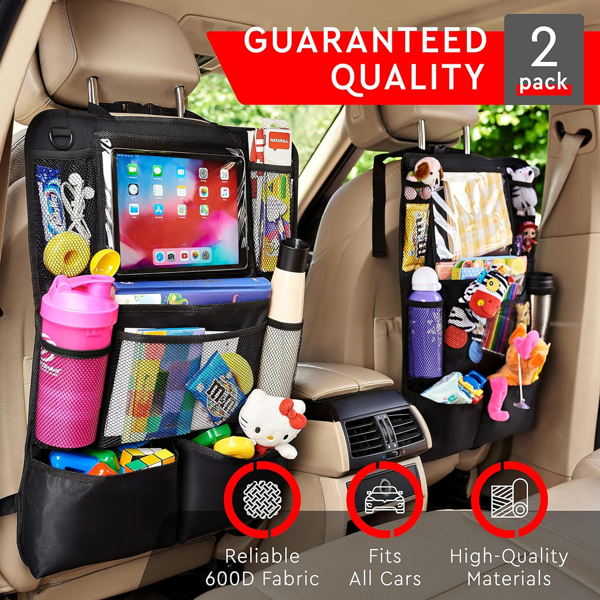 Auto-organizer met Tablet-houder – 2-pack voor Achterbank met 9 Vakken – Autostoel-opberger Zwart Reis | Sulvida