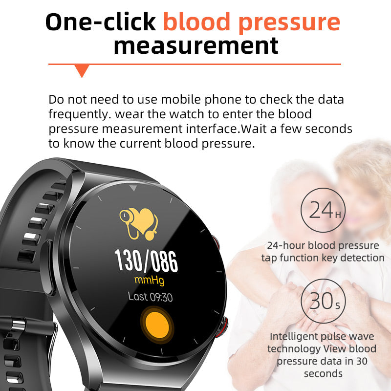 Smartwatch Gezondheidsmonitor met ECG Bloeddruk Hartslagmeting Zwart Zilver Sporthorloge | Sulvida
