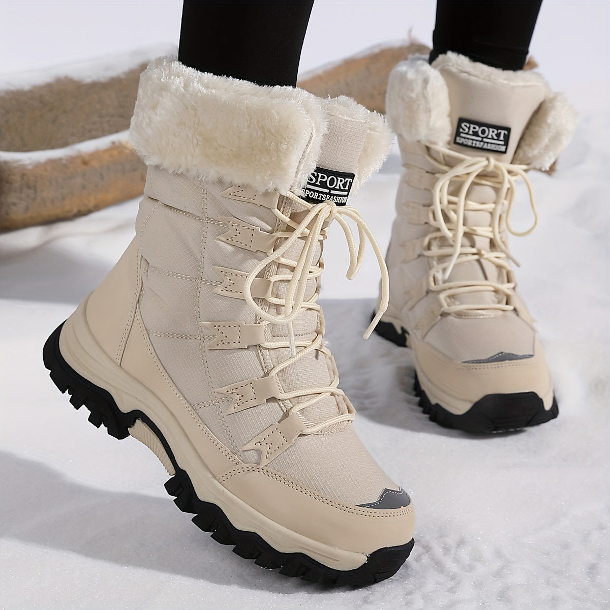 Gevoerde Winterlaarzen Dames Waterdicht Warm Antislip Zool Bont Sneeuwlaarzen Beige Donkerbruin Winter | Sulvida