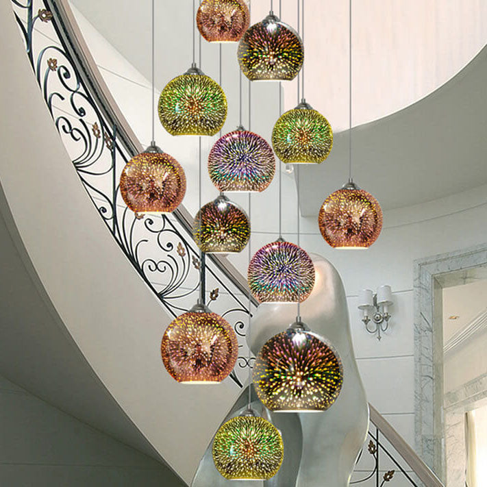 Glazen hanglamp met 3D vuurwerkeffect modern koepelontwerp metalen fitting sfeervol lichtpunt woonkamer eetkamer | Sulvida
