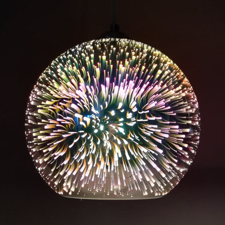 Glazen hanglamp met 3D vuurwerkeffect modern koepelontwerp metalen fitting sfeervol lichtpunt woonkamer eetkamer | Sulvida