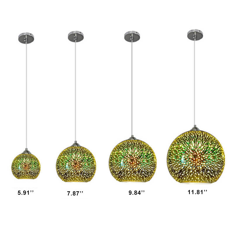 Glazen hanglamp met 3D vuurwerkeffect modern koepelontwerp metalen fitting sfeervol lichtpunt woonkamer eetkamer | Sulvida