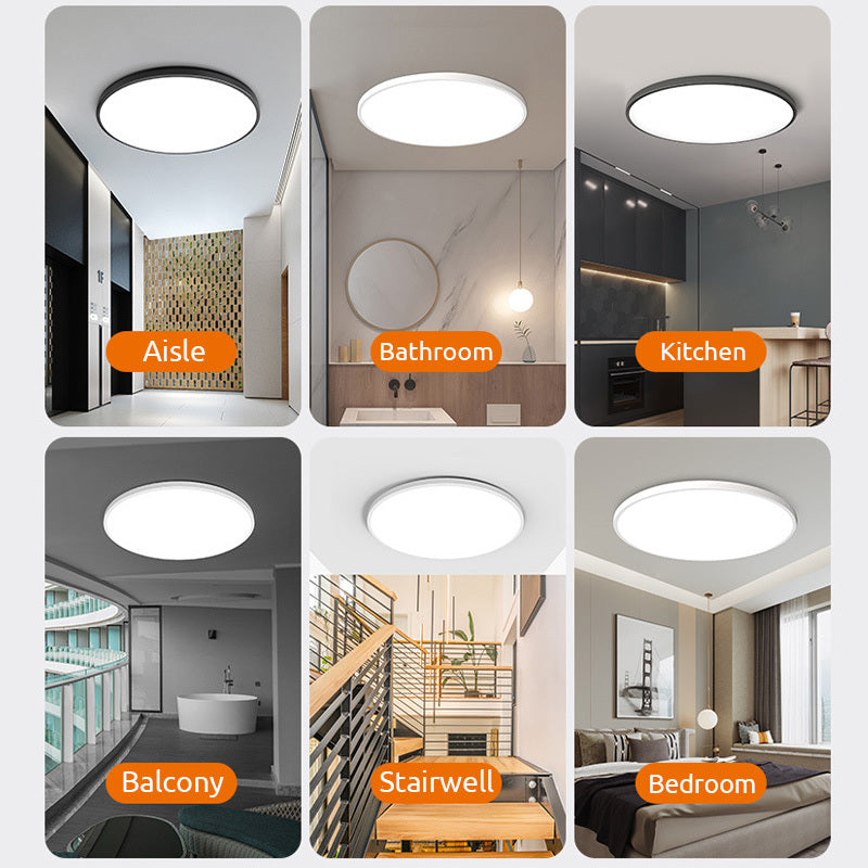 Ronde LED Plafondlamp Zwart Wit Ultra Plat 23cm 27cm 37cm Acryl Badkamer Keuken Hal Modern Sfeervol Energiezuinig | Sulvida