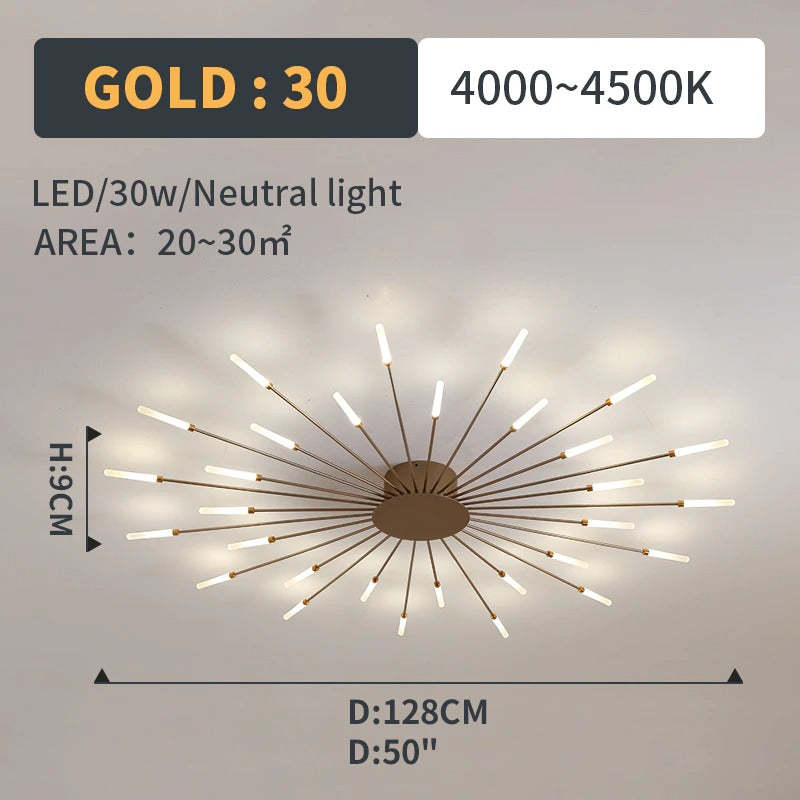 Plafondlamp vuurwerk-design zwart goud LED metaal acryl flush mount woonkamer slaapkamer modern luxe | Sulvida
