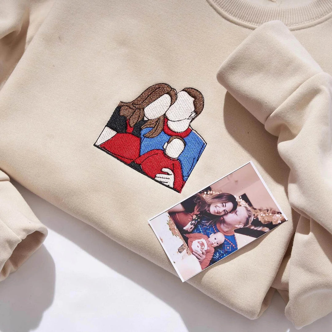 Gepersonaliseerde foto-sweater met borduurdraad – Uniek portret op T-shirt hoodie sweatshirt voor herdenkingen | Sulvida