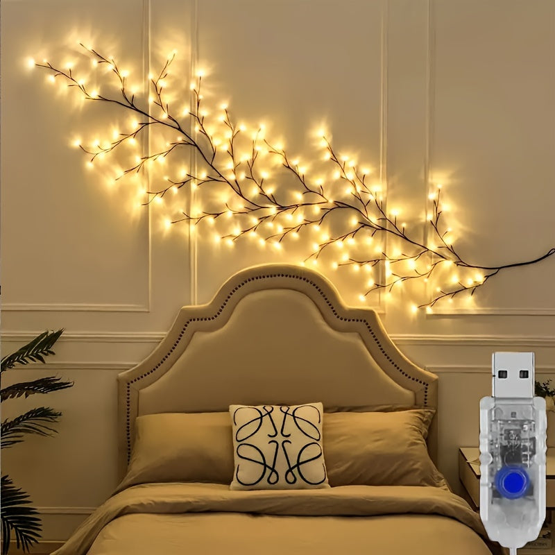 Decoratieve Wilgentak Wandverlichting USB 96 LED Warm Wit Sfeerlicht Natuurlijke Takken Muurdecoratie | Sulvida