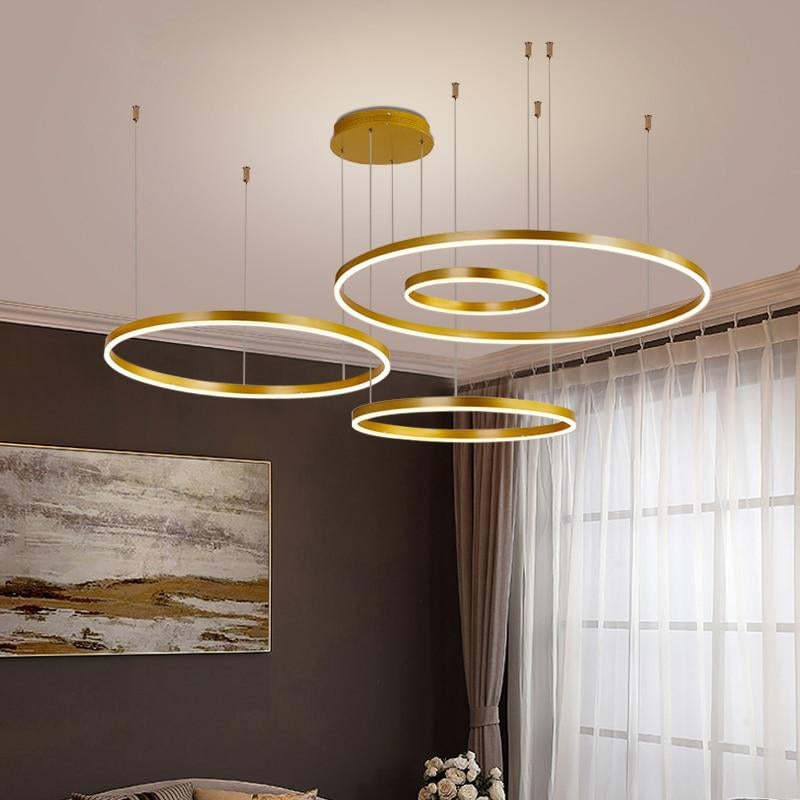 Hanglamp Metalen Ringen Zwart Goud Koffie LED Modern Dimbaar Eettafel Woonkamer Slaapkamer Verstelbaar | Sulvida