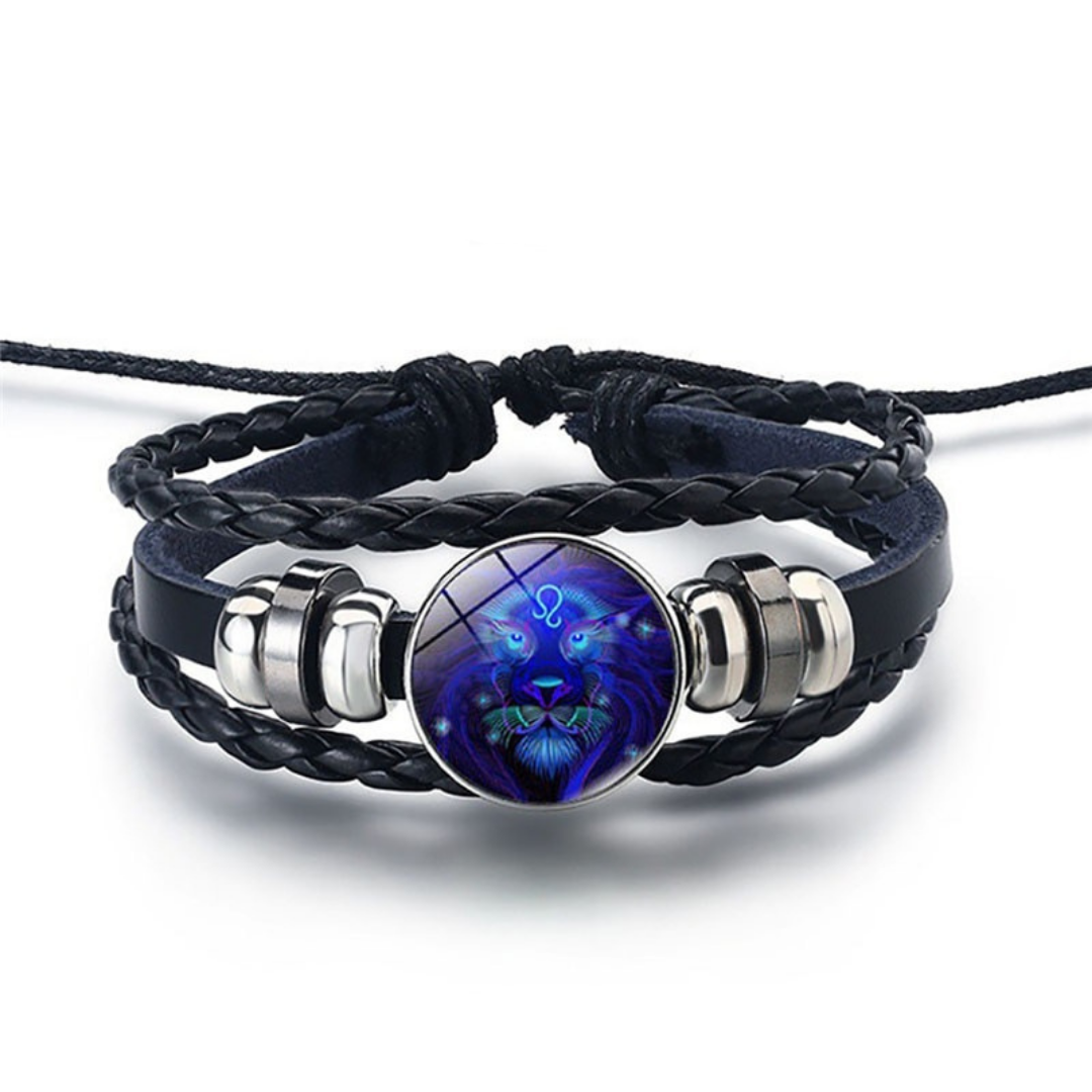 Verstelbare Leren Armband met Blauwe Steenprint Symbool Elegantie Dagelijks Gouden Slot Unisex Sieraad | Sulvida