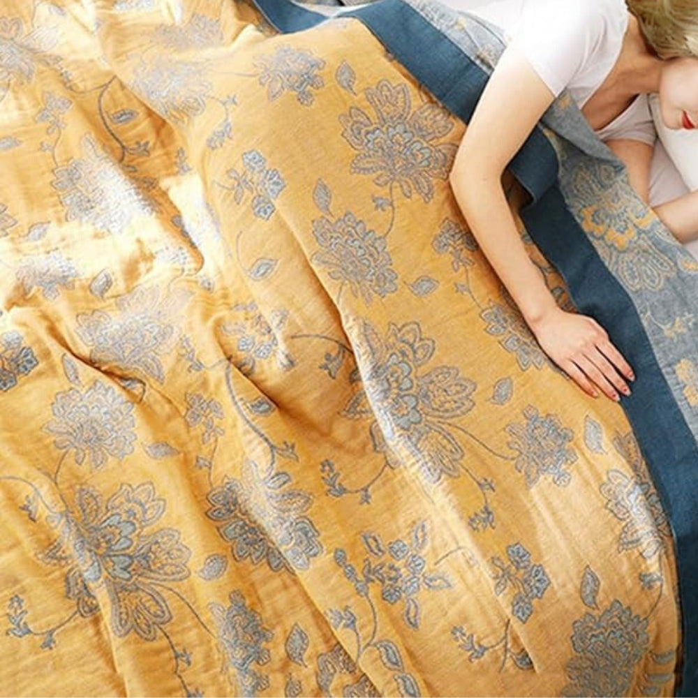 Katoenen Plaid met Bloemenmotief 5-laags Gauze Deken Lichtgewicht Muslin Bed Bank Sprei 150×200 200×230 | Sulvida