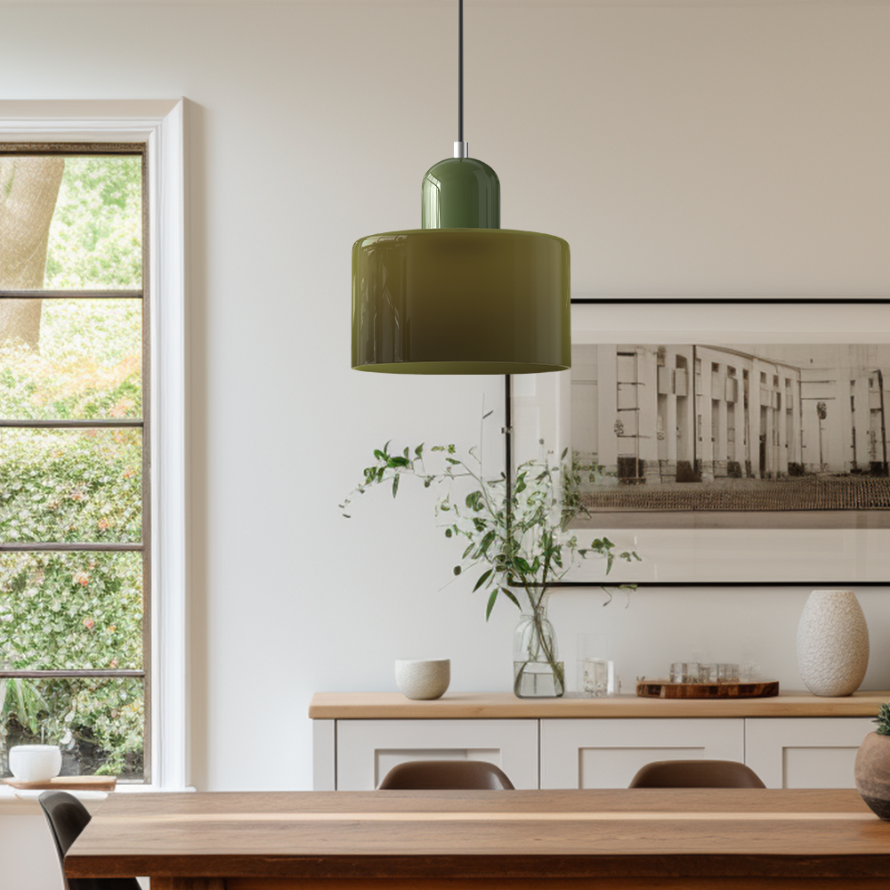 Glazen Hanglamp Bauhaus Stijl E27 Fitting Gekleurde Kap Eetkamer Interieur Designverlichting Woonkamer | Sulvida