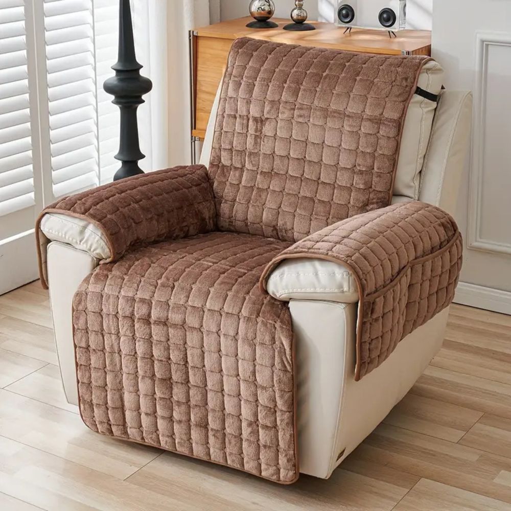 Gequilte Fauteuil-Hoes Microvezel met Zijvak Antislip Beschermhoes Huisdierbestendig Grijs Bruin Ivoor | Sulvida