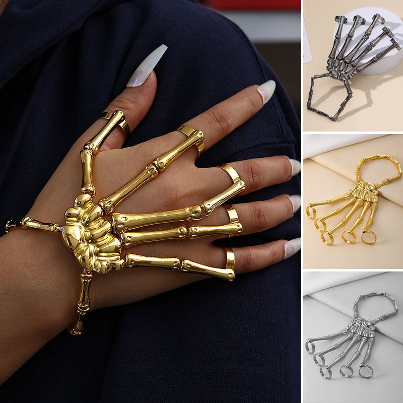 Metalen Skelethand Armketting Zilver Goud Zwart Gothic Sieraad voor Feesten Halloween Kostuum Accessoire | Sulvida