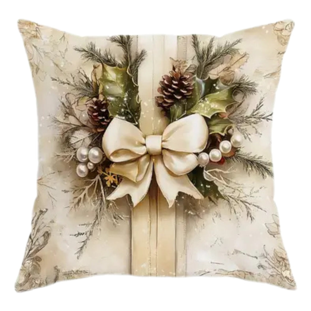 Fluwelen Kerstkussenhoes 45x45 cm Goudkleurig Kerstman Rendier Boom Strik Feestelijk Decoratief Sierkussen | Sulvida
